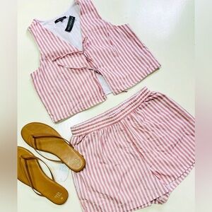 Pink and White Striped Two-Piece Lounge Set
